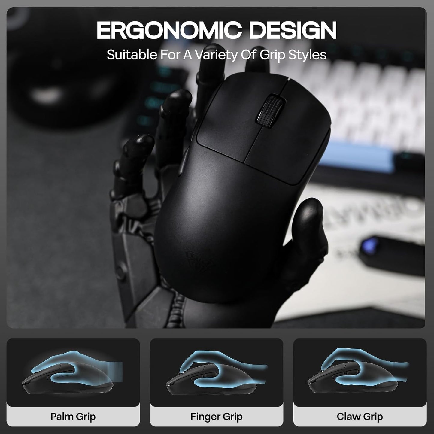 EPOMAKER Aula SC800 Wireless Gaming Mouse, 37g Lightweight, Adjustable 26,000 DPI, 8k Polling Rate, PAW3395, Programmable Buttons, On-Board Memory, 250mAh Battery, PC/MAC/Linux (Black)