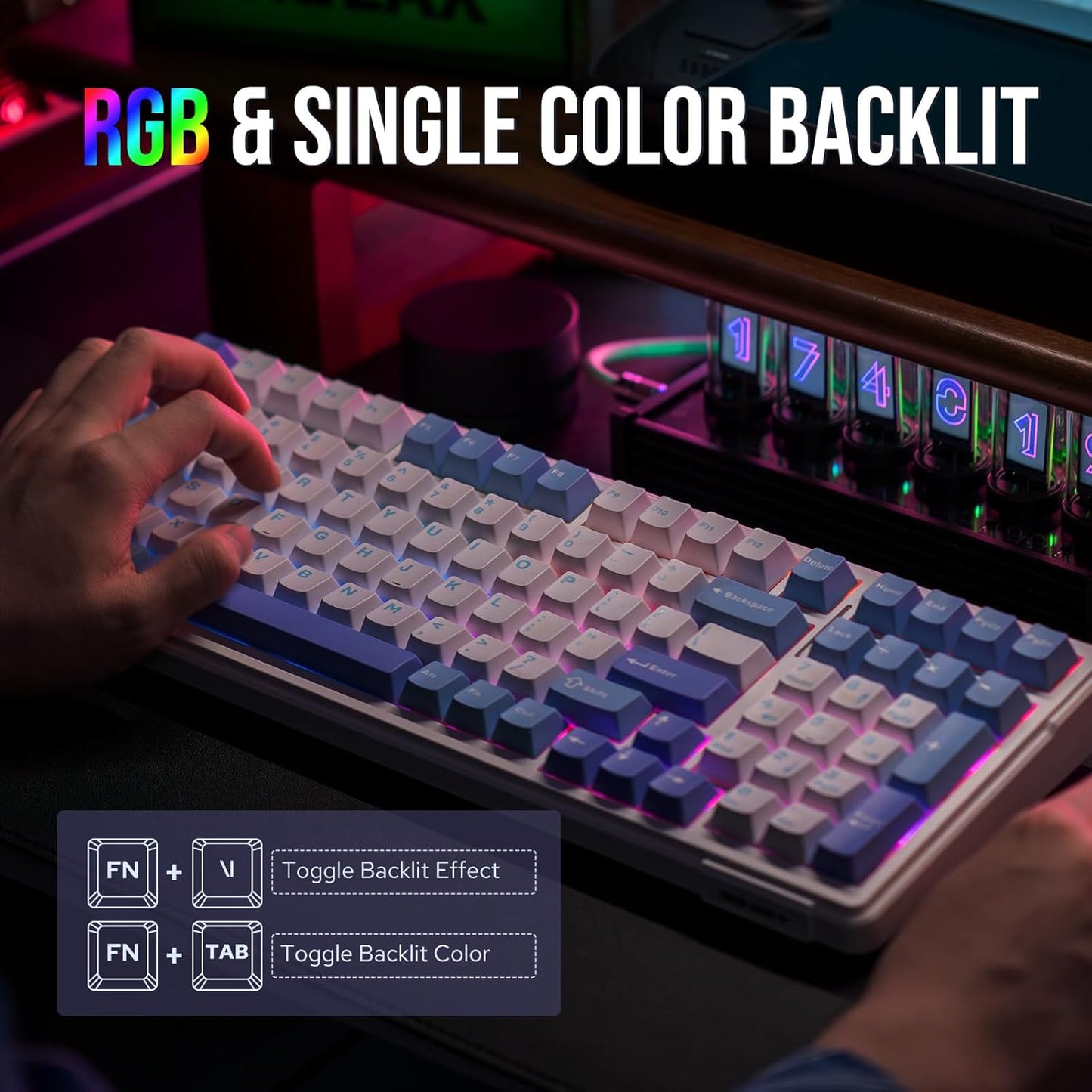 EPOMAKER x Aula F99 Wireless Mechanical Keyboard, Hot Swappable Gasket Custom Gaming Keyboard with Five-Layer Padding, Bluetooth/2.4GHz/USB-C, 8000mAh Battery (White Light Blue, Nimbus V3 Switch)