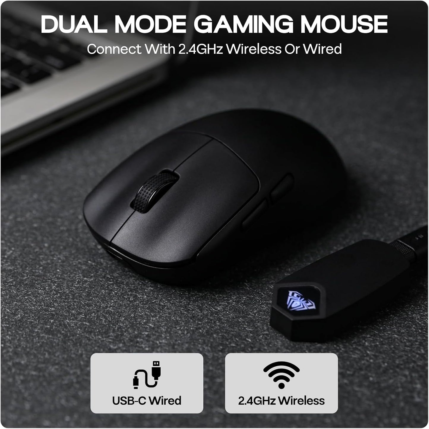 EPOMAKER Aula SC800 Wireless Gaming Mouse, 37g Lightweight, Adjustable 26,000 DPI, 8k Polling Rate, PAW3395, Programmable Buttons, On-Board Memory, 250mAh Battery, PC/MAC/Linux (Black)