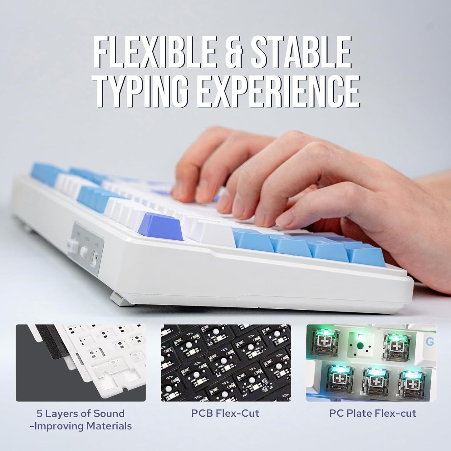EPOMAKER x Aula F99 Wireless Mechanical Keyboard, Hot Swappable Gasket Custom Gaming Keyboard with Five-Layer Padding, Bluetooth/2.4GHz/USB-C, 8000mAh Battery (White Light Blue, Nimbus V3 Switch)