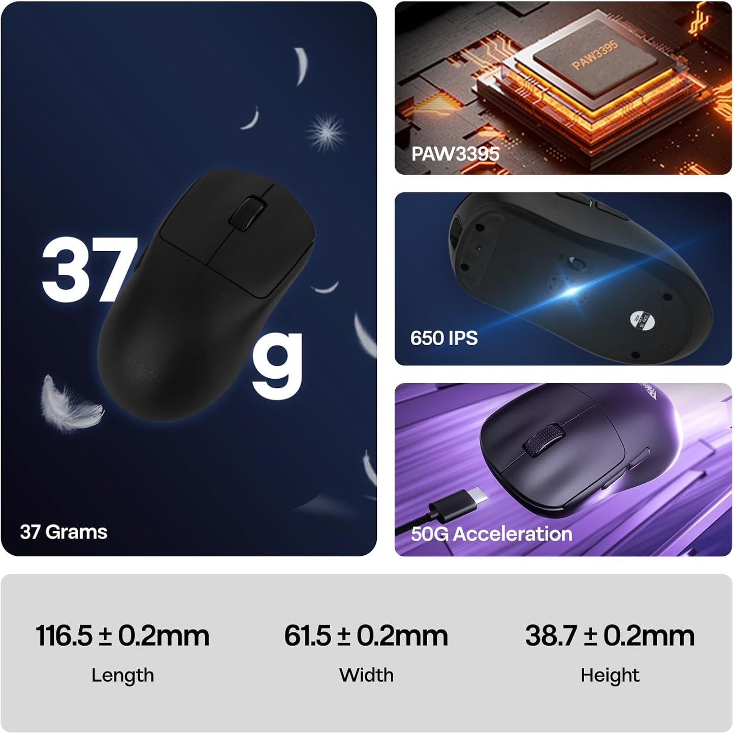 EPOMAKER Aula SC800 Wireless Gaming Mouse, 37g Lightweight, Adjustable 26,000 DPI, 8k Polling Rate, PAW3395, Programmable Buttons, On-Board Memory, 250mAh Battery, PC/MAC/Linux (Black)