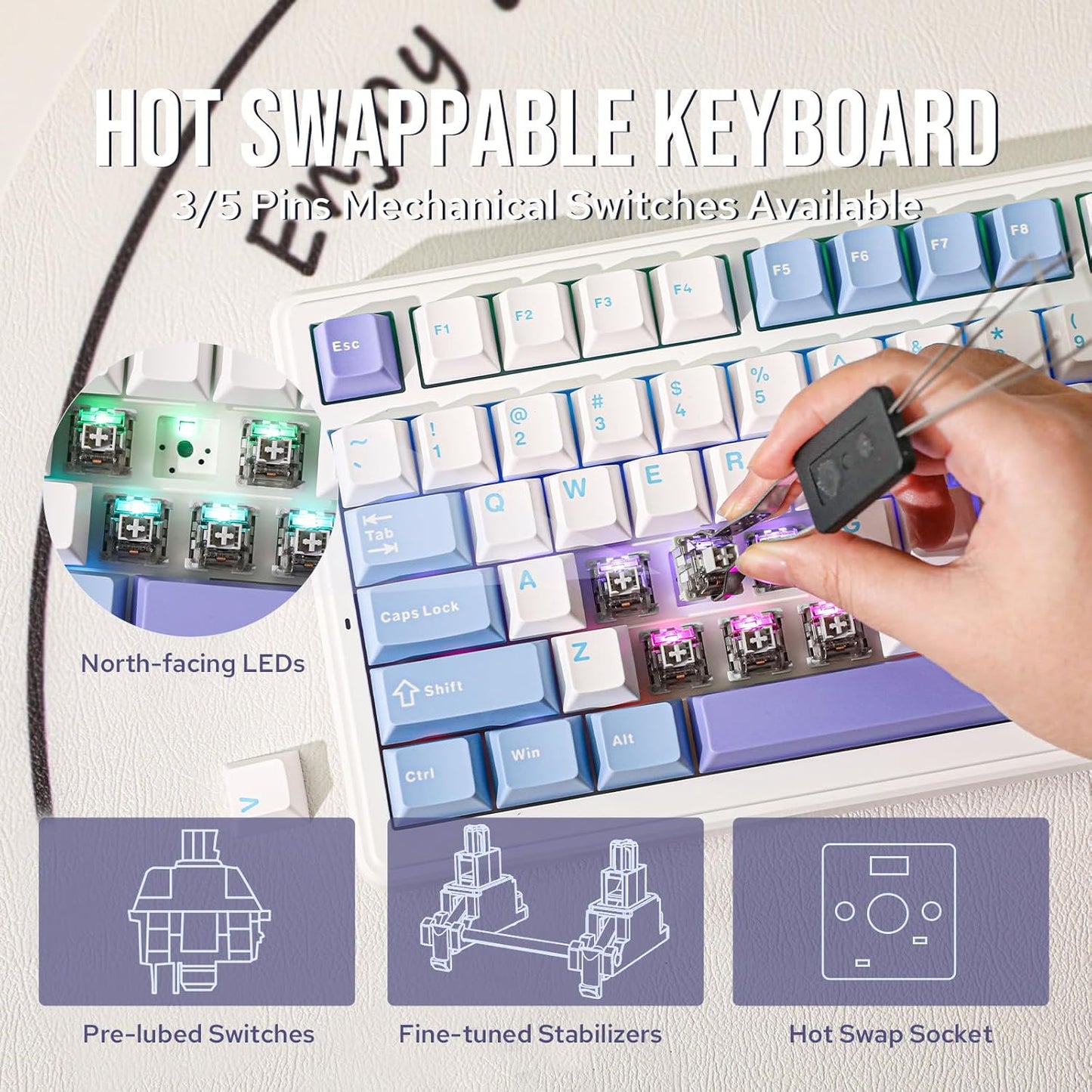 EPOMAKER x Aula F99 Wireless Mechanical Keyboard, Hot Swappable Gasket Custom Gaming Keyboard with Five-Layer Padding, Bluetooth/2.4GHz/USB-C, 8000mAh Battery (White Light Blue, Nimbus V3 Switch)