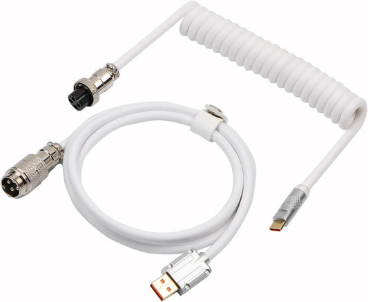 EPOMAKER Puff Aviator Coiled USB Cable, Type C Detachable Mechanical Gaming Keyboard Cable for Win/Mac/Gamers, Suitable for RT100/TH68 PRO/TH80 PRO/TH96/TH80 SE/CIDOO V65. etc(Puff White)