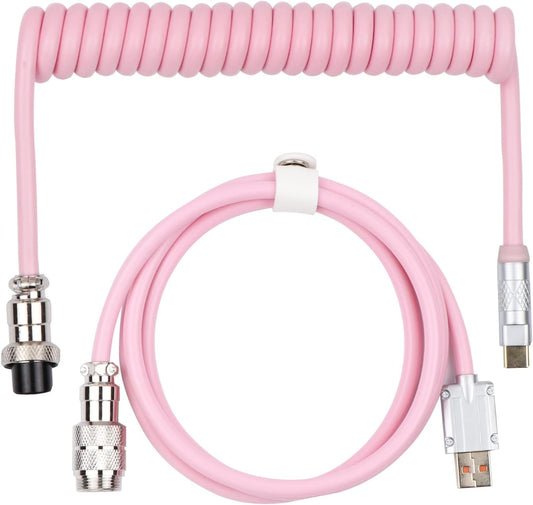 EPOMAKER Puff Aviator Coiled USB Cable, Type C Detachable Mechanical Gaming Keyboard Cable for Win/Mac/Gamers, Suitable for RT100/TH68 PRO/TH80 PRO/TH96/TH80 SE/CIDOO V65. etc(Puff Pink)