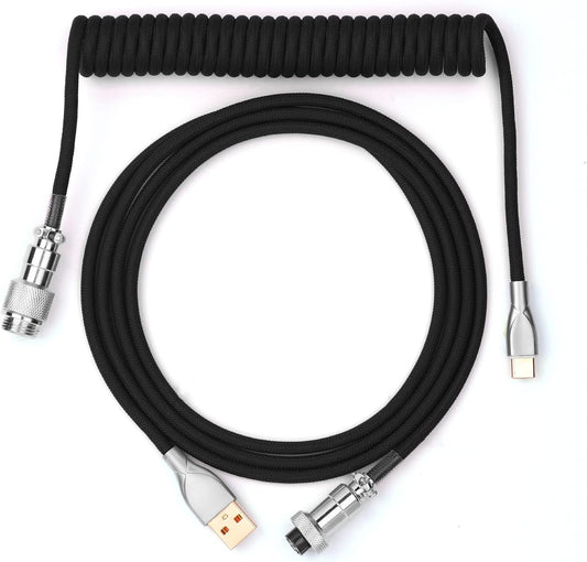 EPOMAKER Mix 1.8m Coiled Keyboard Cable, USB C to USB A TPU Cable for Mechanical Gaming Keyboard, with Detachable Metal Aviator for Custom Keyboard, Black