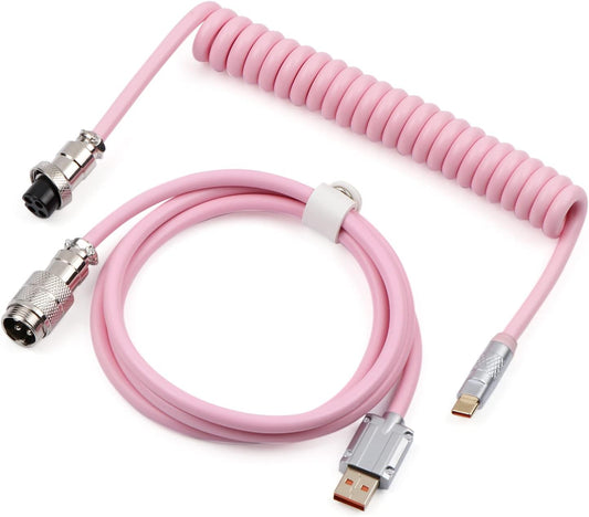 EPOMAKER Puff Aviator Coiled USB Cable, Type C Detachable Mechanical Gaming Keyboard Cable for Win/Mac/Gamers, Suitable for RT100/TH68 PRO/TH80 PRO/TH96/TH80 SE/CIDOO V65. etc(Puff Pink)